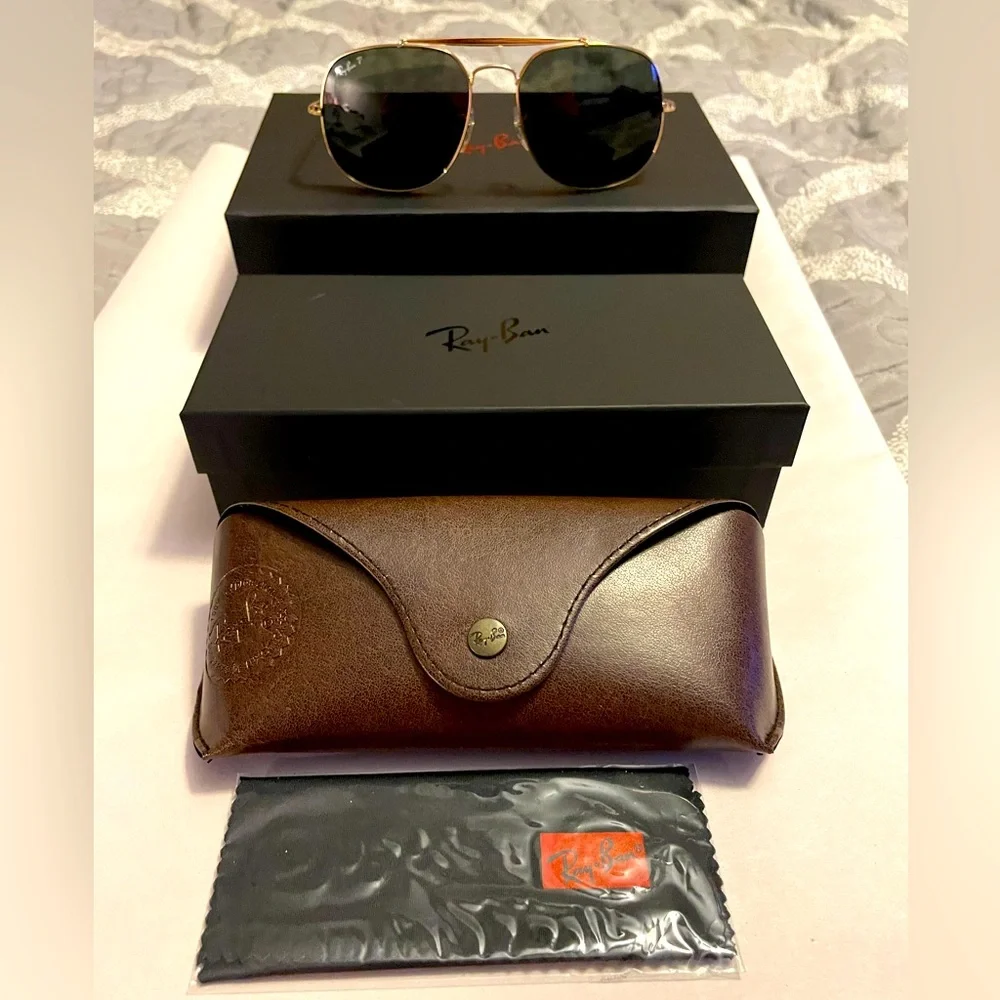 🆕 Ray-Ban RB3561 THE GENERAL Custom Sunglasses. Gold Frame, Polarized Green Lens - Picture 3 of 16